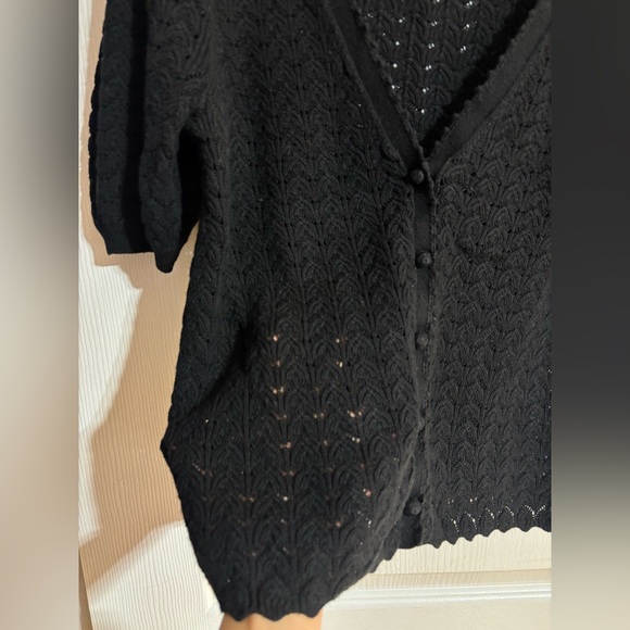 Aritzia Wilfred Fika Puff Sleeve Knit Cotton Buttoned Black Cardigan Size Large - Picture 11 of 14